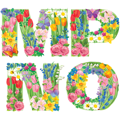 Flowers with butterfly alphabets vector set 02