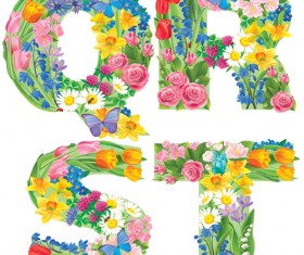 Flowers with butterfly alphabets vector set 03