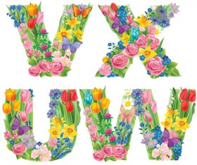 Flowers with butterfly alphabets vector set 04