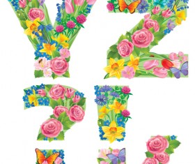 Flowers with butterfly alphabets vector set 05