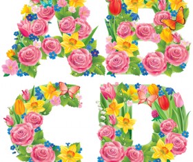 Flowers with butterfly alphabets vector set 06