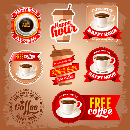 Free red coffee labels vector