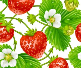 Fresh strawberries with flower seamless pattern vector