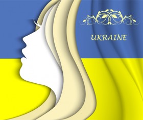Girl face with ukraine flag vector background