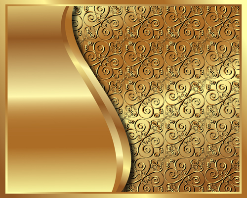 Golden metal with floral background vector 02