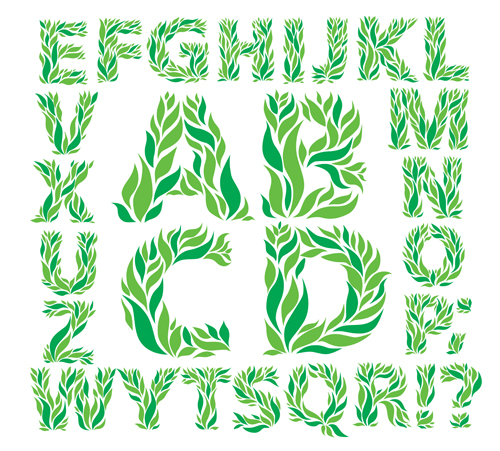 Green leaves alphabet excellent vector 01