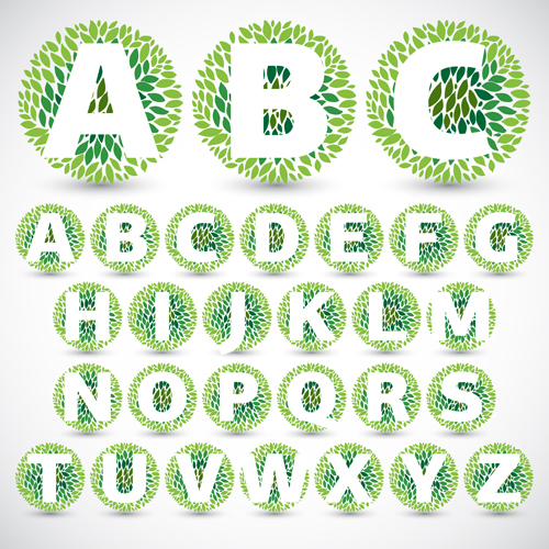 Green leaves alphabet excellent vector 02