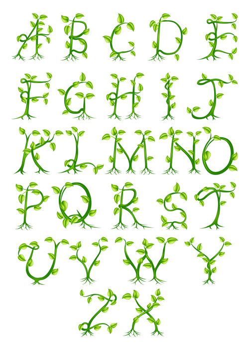 Green leaves alphabet excellent vector 03