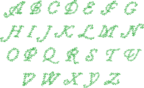 Green leaves alphabet excellent vector 05