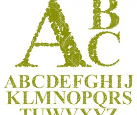 Green leaves alphabet excellent vector 06