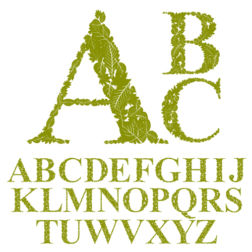 Green leaves alphabet excellent vector 06
