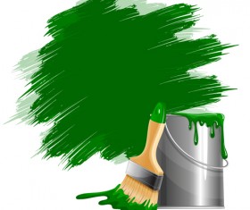 Green paints with paint bucket vector