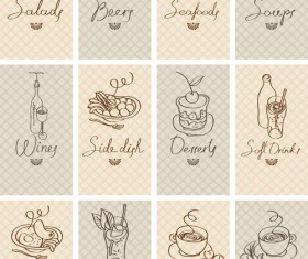 Hand drawn food cards design material