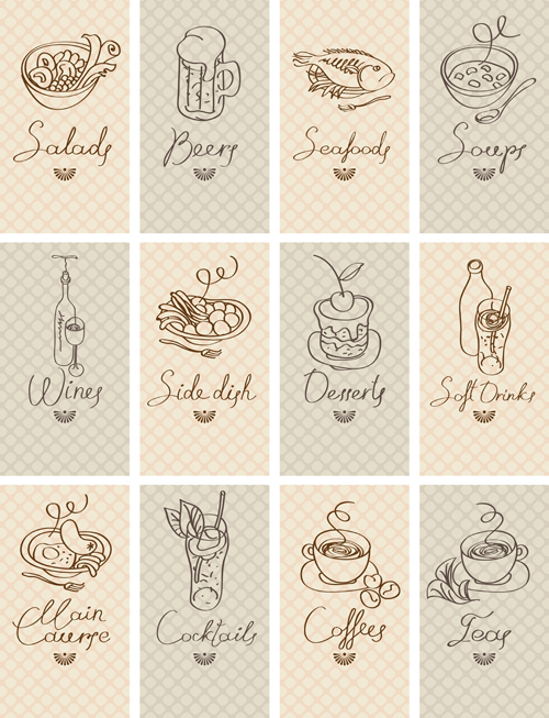 Hand drawn food cards design material