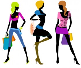 Happy shopping girls vector set 03