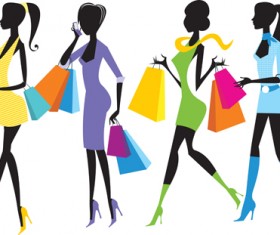 Happy shopping girls vector set 04