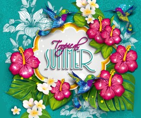 Hibiscus with birds summer bacckground vector