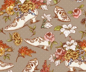 High-heeled shoes and flowers vector pattern