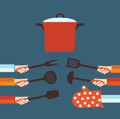 Kitchenware and hands vector material 02