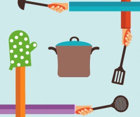 Kitchenware and hands vector material 03