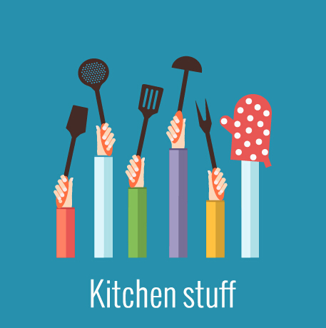 Kitchenware and hands vector material 04