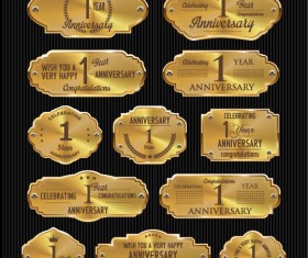 Luxury anniversary golden laurel labels vector 01