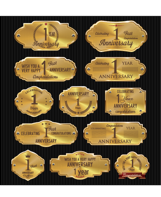 Luxury anniversary golden laurel labels vector 01