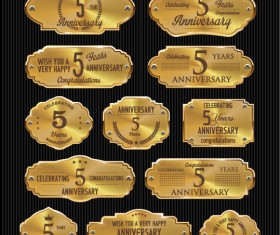 Luxury anniversary golden laurel labels vector 02