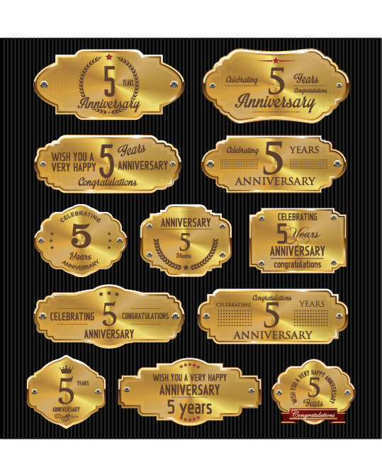 Luxury anniversary golden laurel labels vector 02
