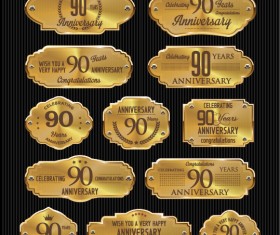 Luxury anniversary golden laurel labels vector 03