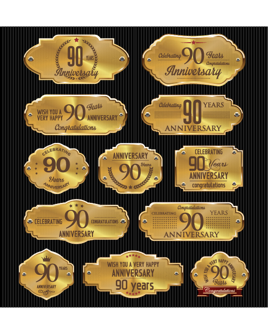 Luxury anniversary golden laurel labels vector 03