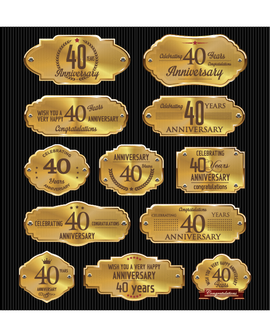 Luxury anniversary golden laurel labels vector 04