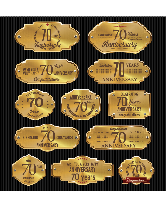 Luxury anniversary golden laurel labels vector 05