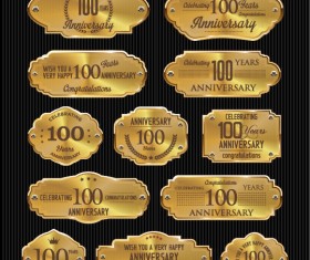 Luxury anniversary golden laurel labels vector 06