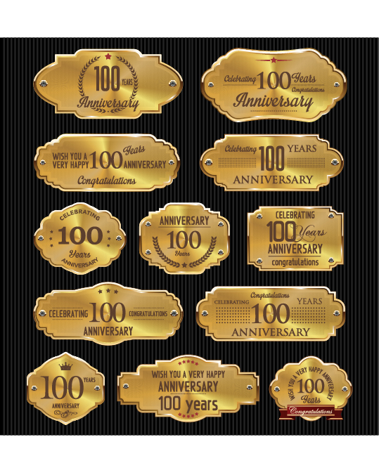 Luxury anniversary golden laurel labels vector 06