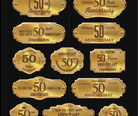 Luxury anniversary golden laurel labels vector 08