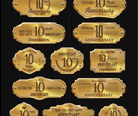 Luxury anniversary golden laurel labels vector 09