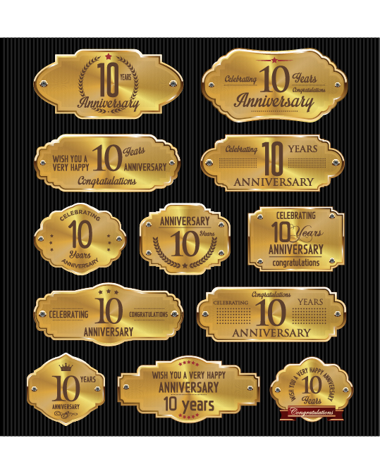 Luxury anniversary golden laurel labels vector 09
