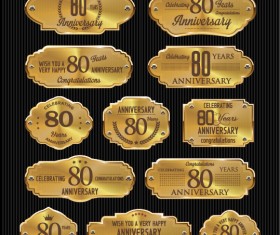 Luxury anniversary golden laurel labels vector 10