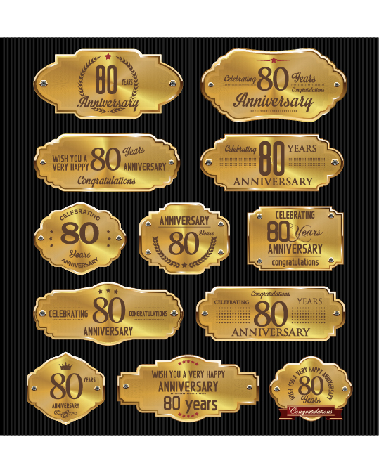 Luxury anniversary golden laurel labels vector 10