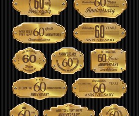 Luxury anniversary golden laurel labels vector 11