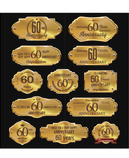 Luxury anniversary golden laurel labels vector 11