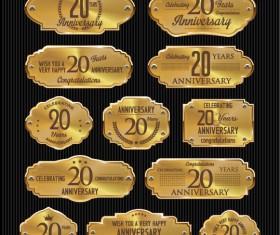 Luxury anniversary golden laurel labels vector 12