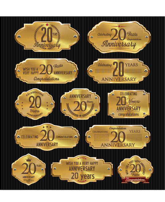 Luxury anniversary golden laurel labels vector 12