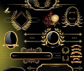 Luxury golden labels with heraldry vector set 01