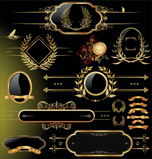 Luxury golden labels with heraldry vector set 01