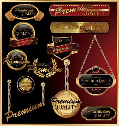Luxury golden labels with heraldry vector set 02