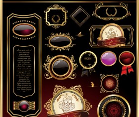 Luxury golden labels with heraldry vector set 03