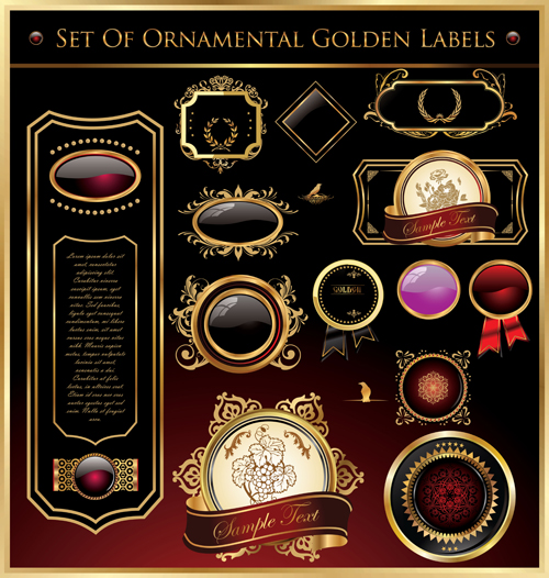 Luxury golden labels with heraldry vector set 03