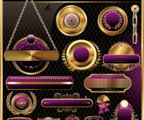 Luxury golden labels with heraldry vector set 04